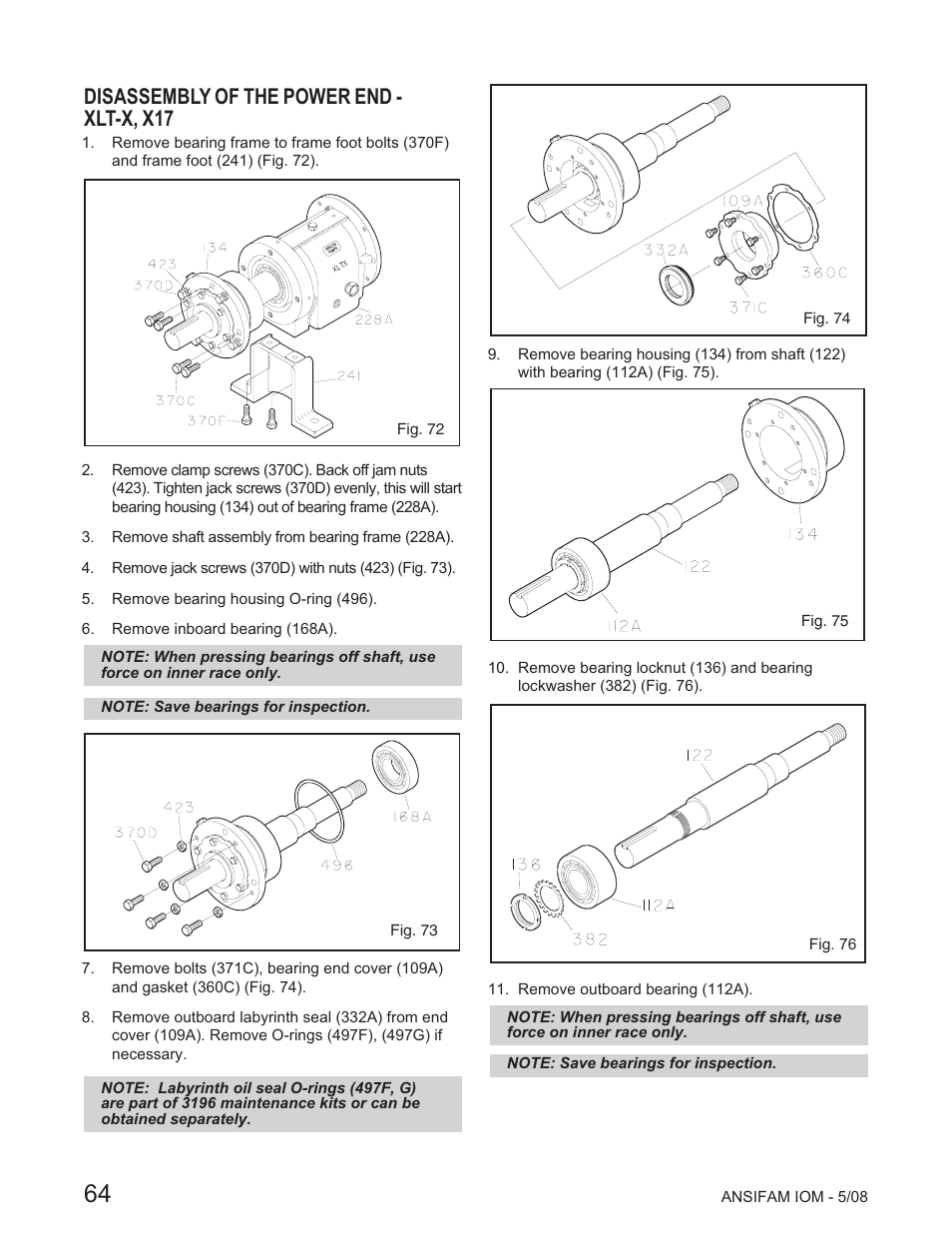 Disassembly of the power end - xlt-x, x17 | Goulds Pumps ANSI FAMILY IOM (ATEX Compliant) User Manual | Page 18 / 27