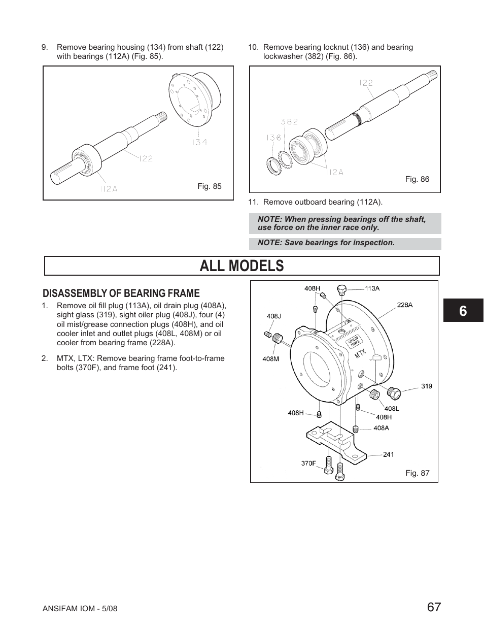 All models, Disassembly of bearing frame | Goulds Pumps ANSI FAMILY IOM (ATEX Compliant) User Manual | Page 21 / 27
