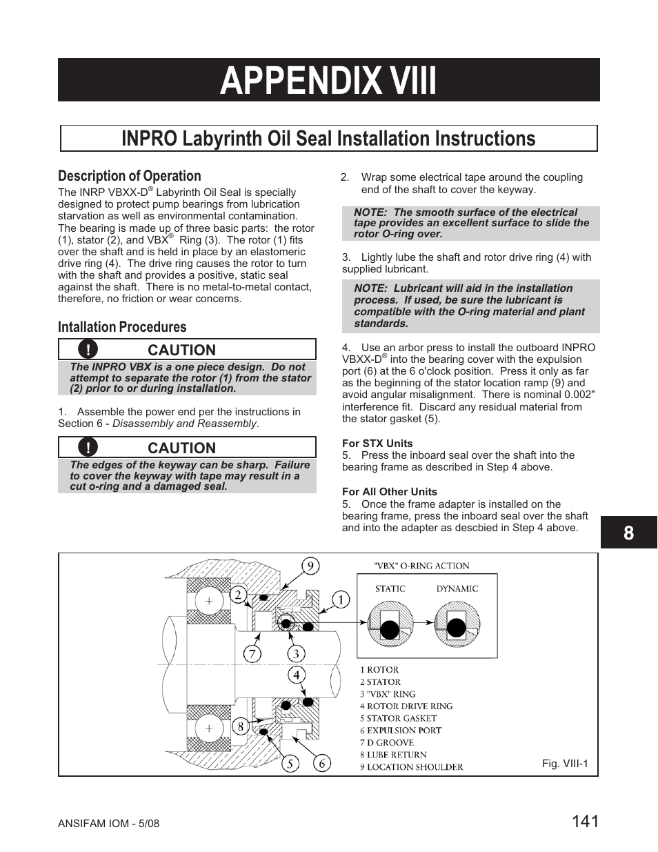Appendix viii, Inpro labyrinth oil seal installation instructions | Goulds Pumps ANSI FAMILY IOM (ATEX Compliant) User Manual | Page 39 / 42
