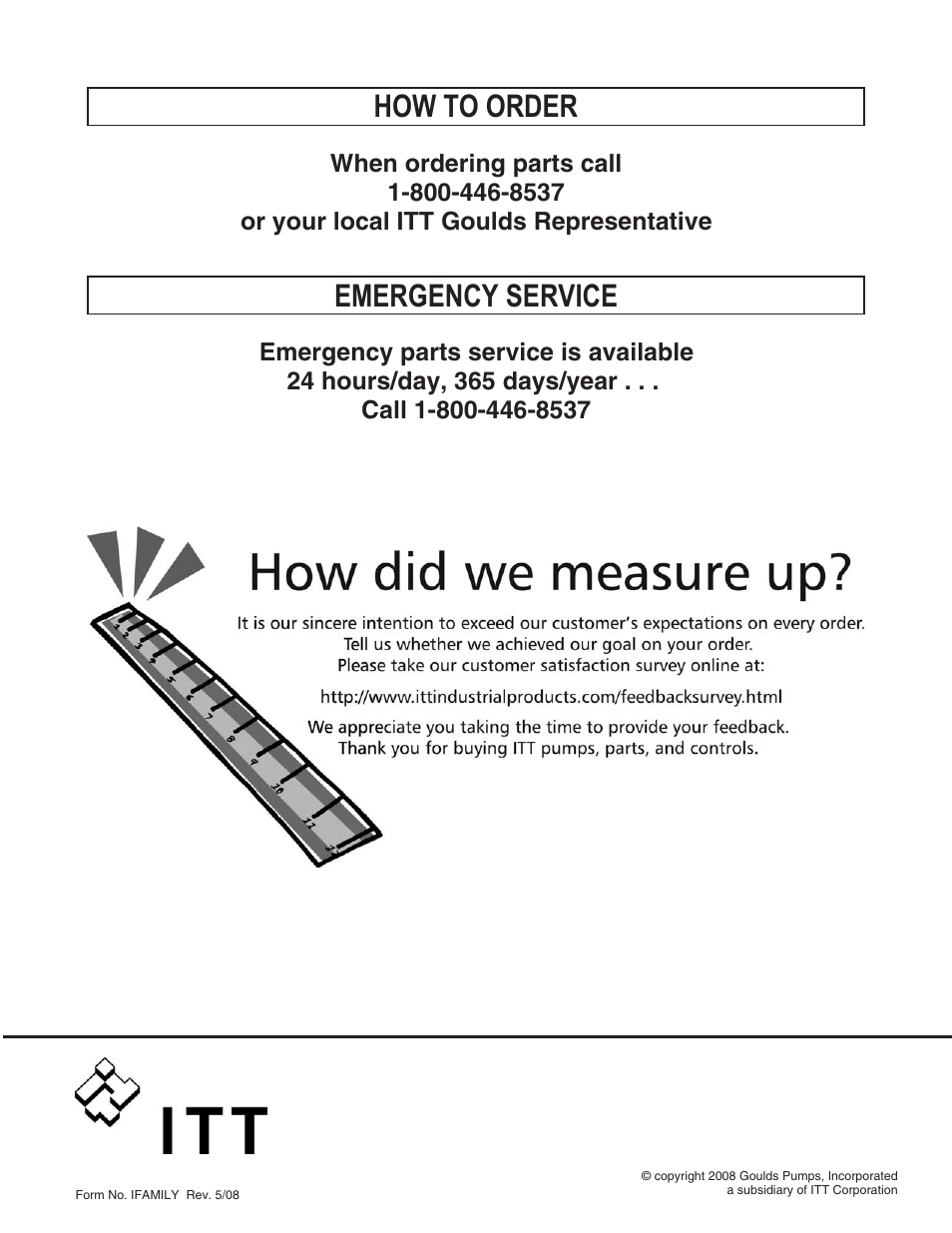 How to order, Emergency service | Goulds Pumps ANSI FAMILY IOM (ATEX Compliant) User Manual | Page 42 / 42