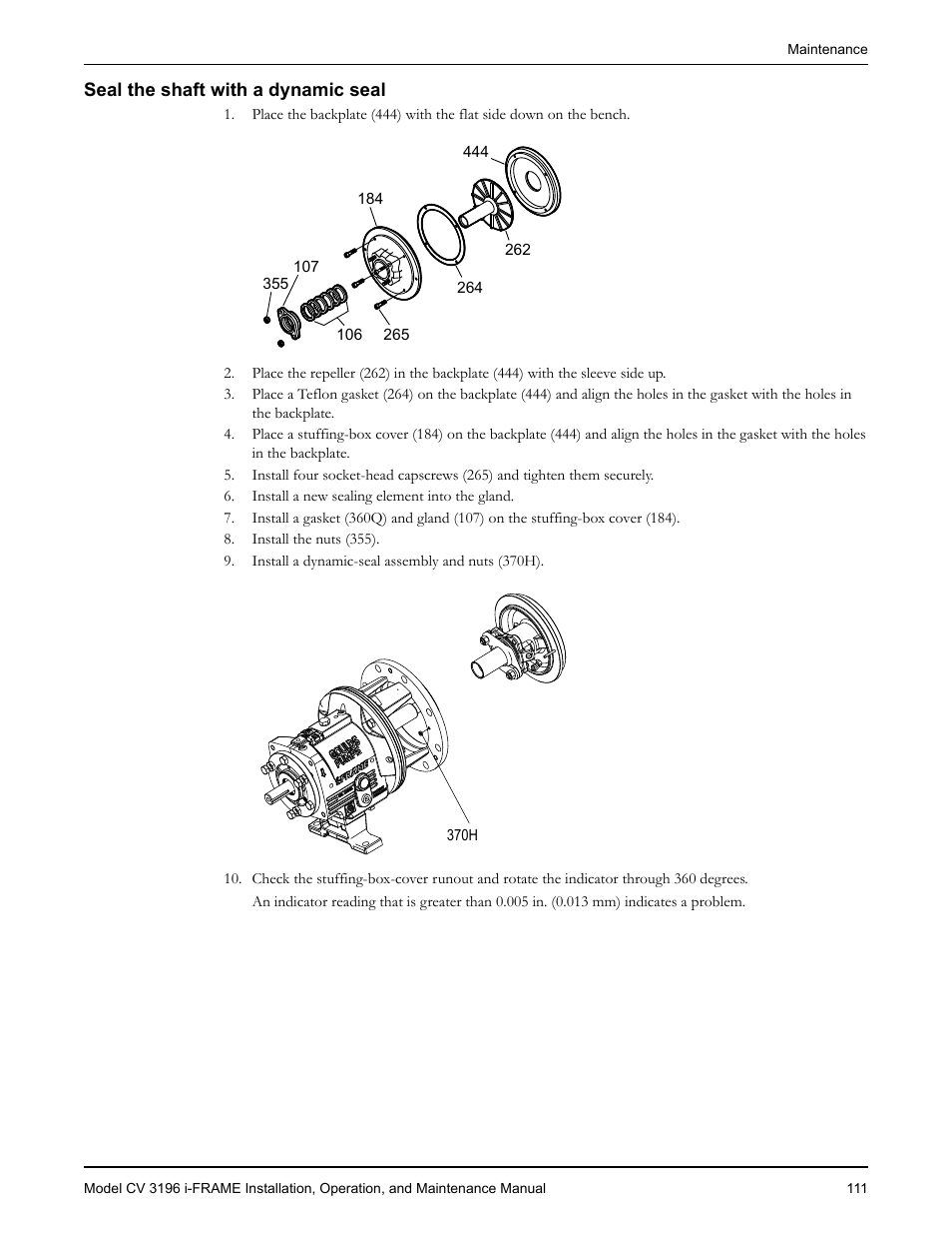 Seal the shaft with a dynamic seal | Goulds Pumps CV 3196 i-FRAME - IOM User Manual | Page 113 / 152