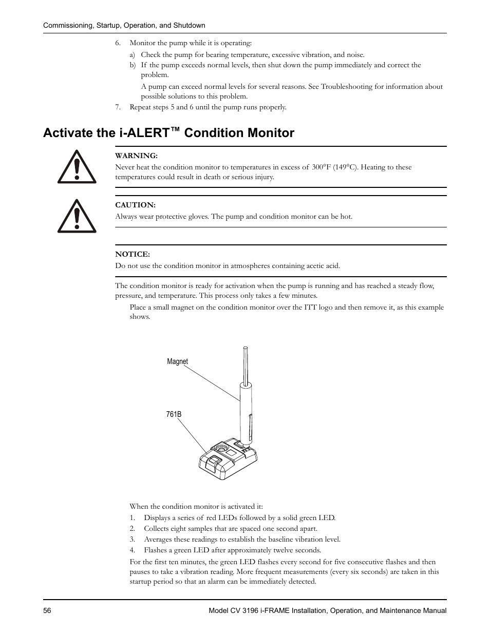 Activate the i-alert™ condition monitor, Activate the i-alert, Condition monitor | Goulds Pumps CV 3196 i-FRAME - IOM User Manual | Page 58 / 152