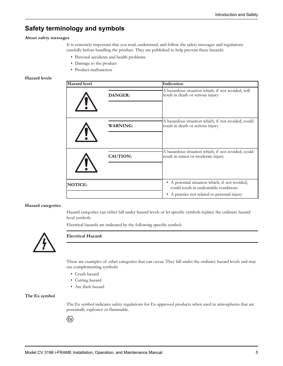 Safety terminology and symbols, The ex symbol | Goulds Pumps CV 3196 i-FRAME - IOM User Manual | Page 7 / 152