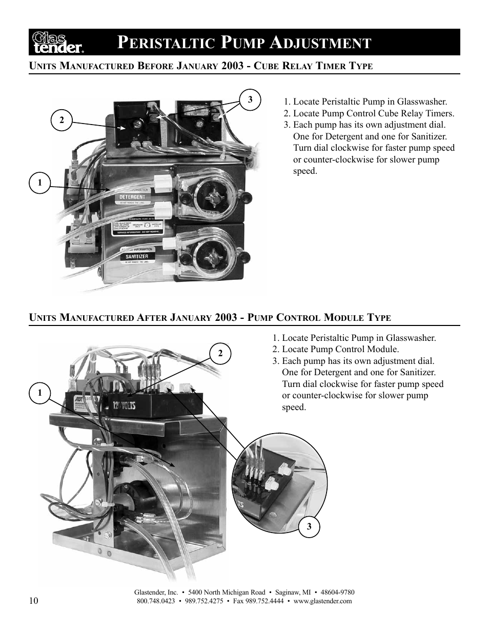 Eristaltic, Djustment | Glastender GT-30 User Manual | Page 12 / 24