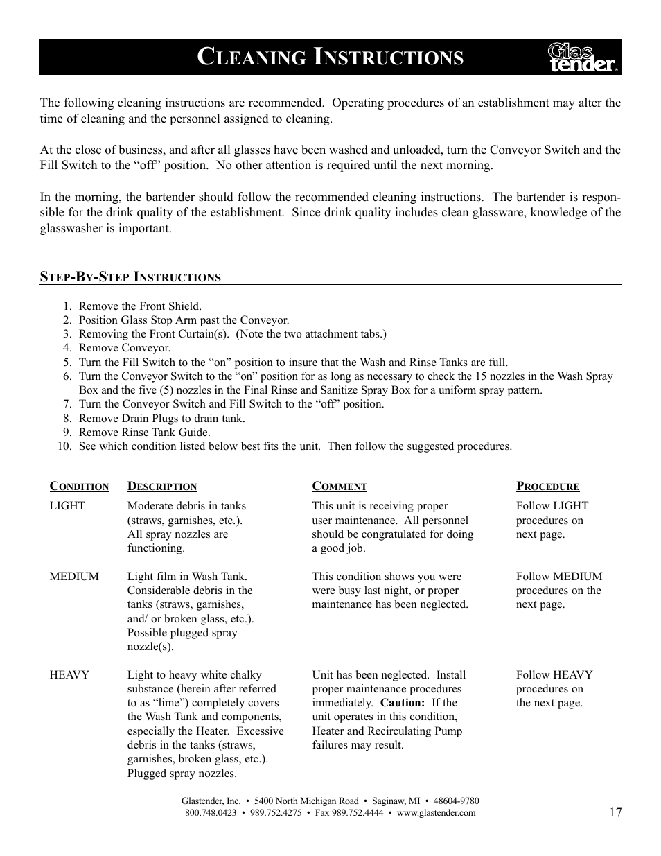 Leaning, Nstructions | Glastender GT-30 User Manual | Page 19 / 24