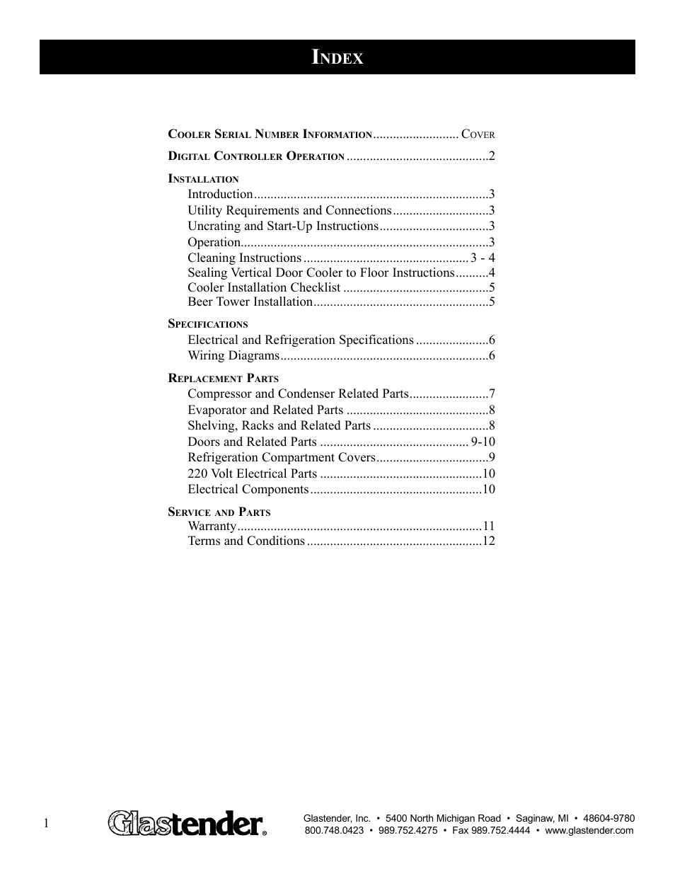 Ndex | Glastender WR User Manual | Page 2 / 13