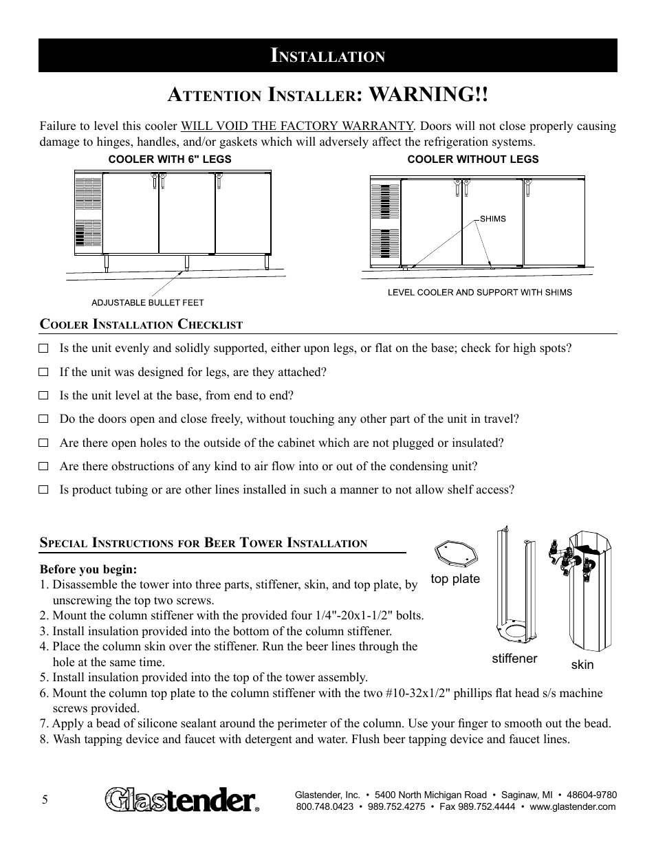 Warning | Glastender WR User Manual | Page 6 / 13