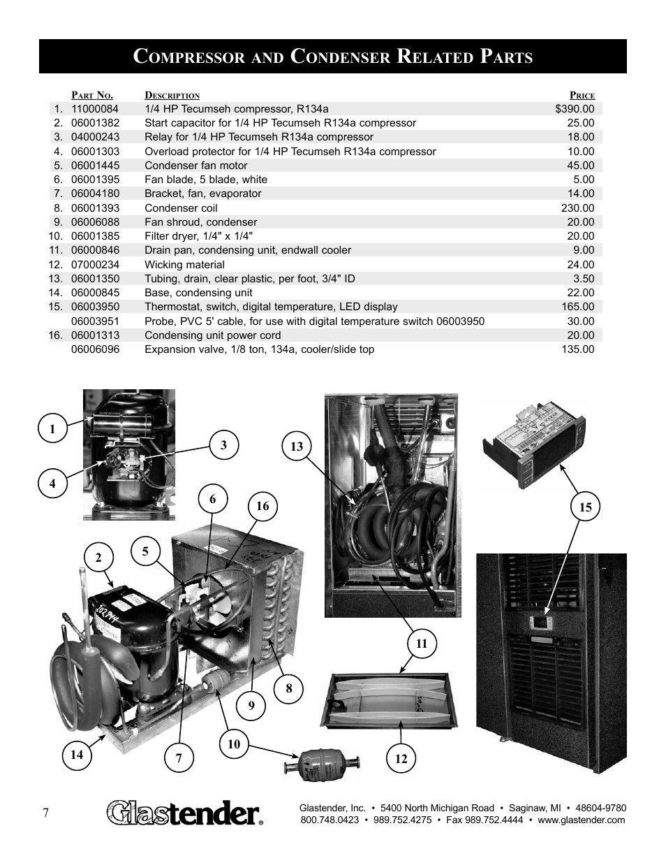 Ompressor, Ondenser, Elated | Arts | Glastender WR User Manual | Page 8 / 13
