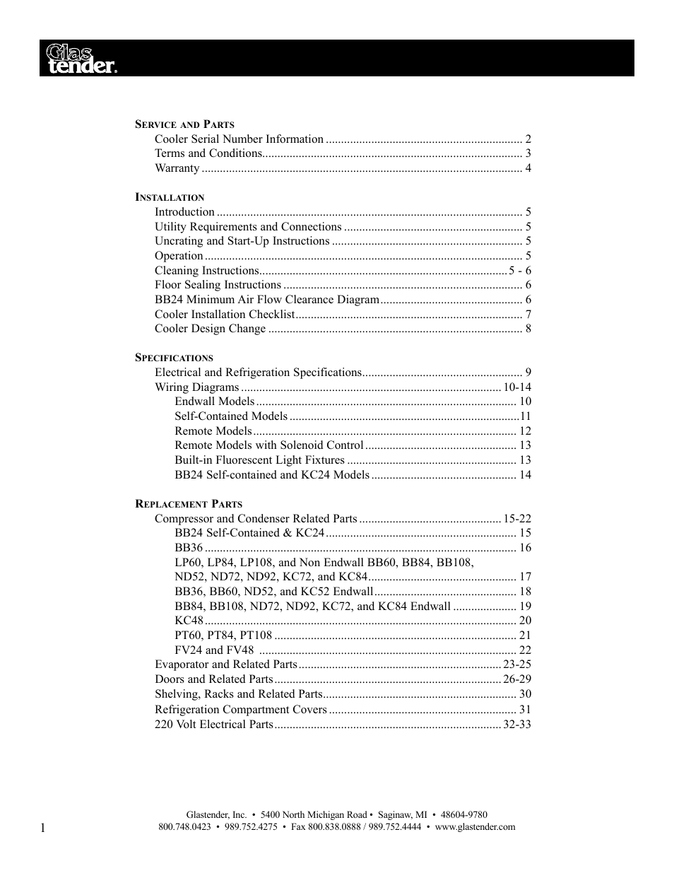 Glastender Vertical Door Coolers User Manual | Page 2 / 36