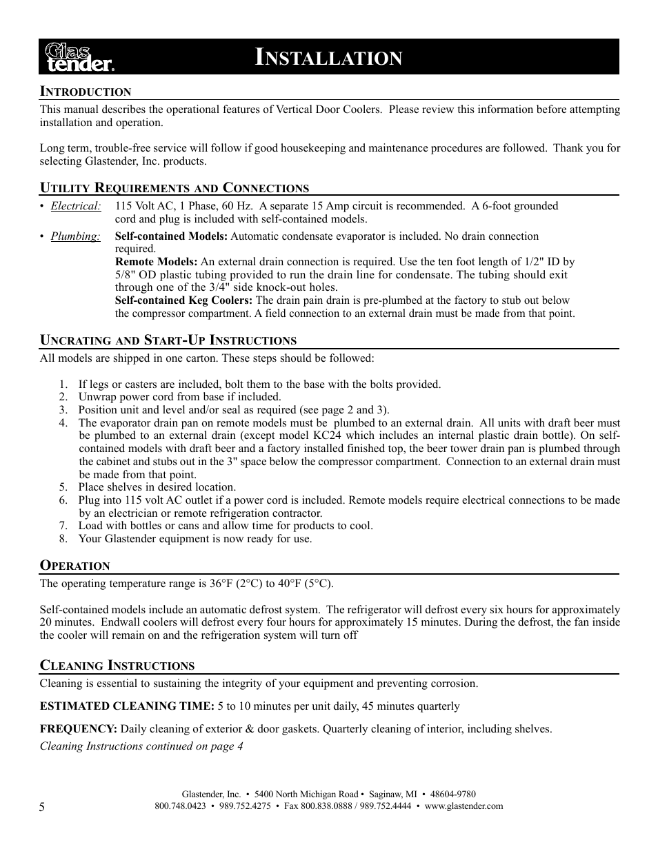 Nstallation | Glastender Vertical Door Coolers User Manual | Page 6 / 36