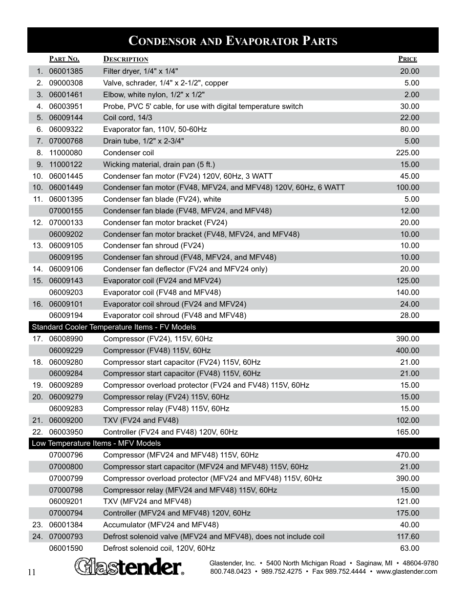 Ondensor, Vaporator, Arts | Glastender MFV48 User Manual | Page 12 / 18