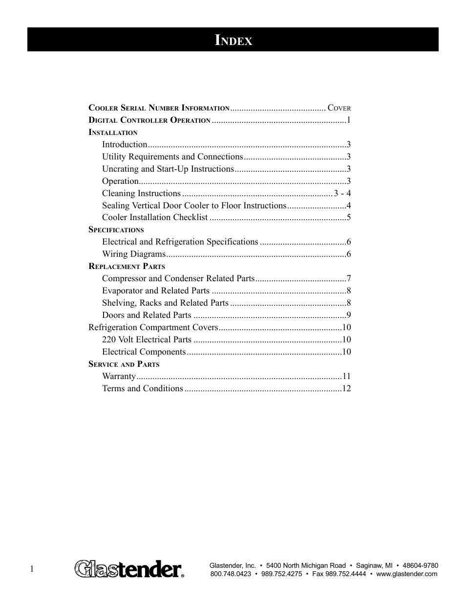 Ndex | Glastender LP108 User Manual | Page 2 / 13