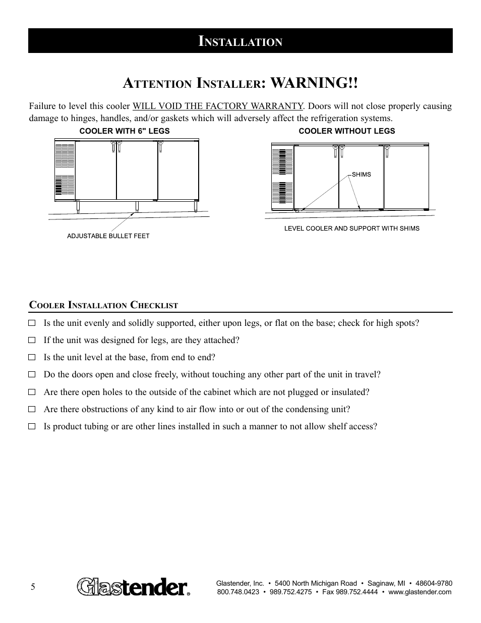Warning | Glastender LP108 User Manual | Page 6 / 13