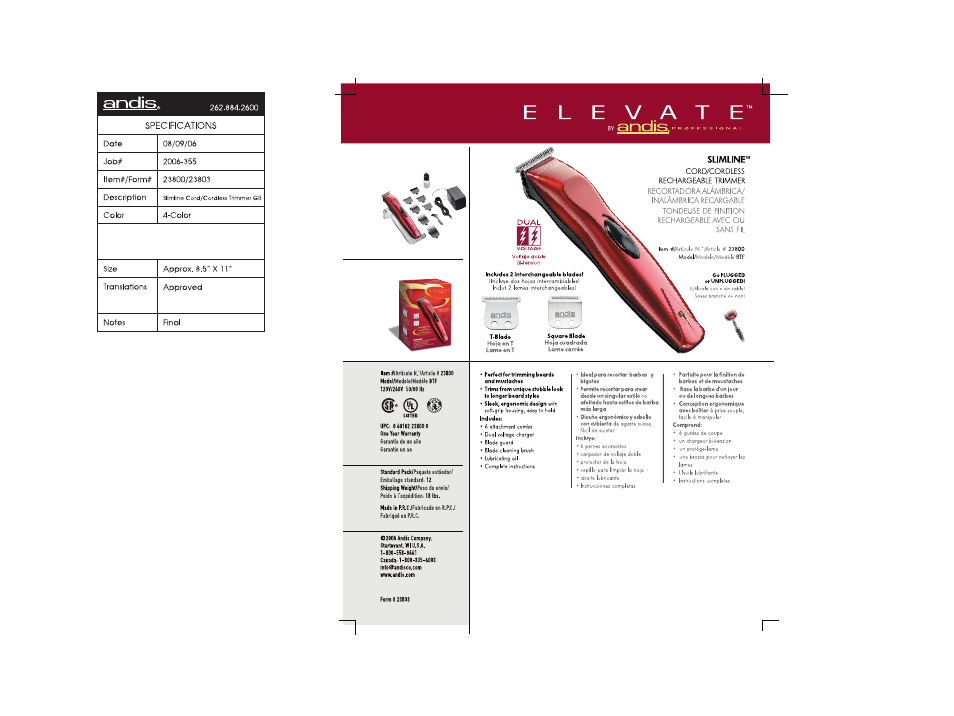 Andis Company BTF User Manual | 1 page