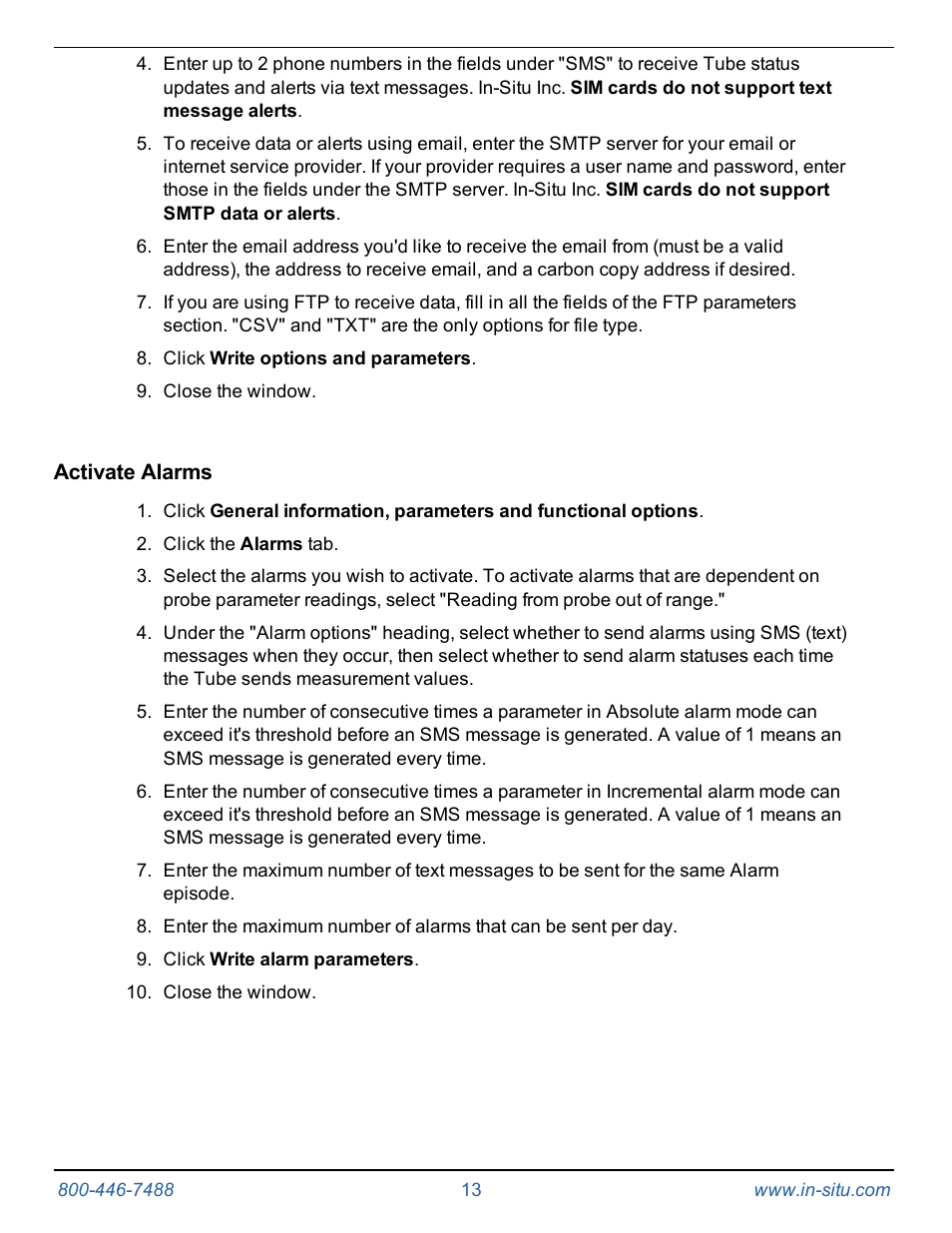 Activate alarms | In-Situ Tube 300R Telemetry System User Manual | Page 13 / 44