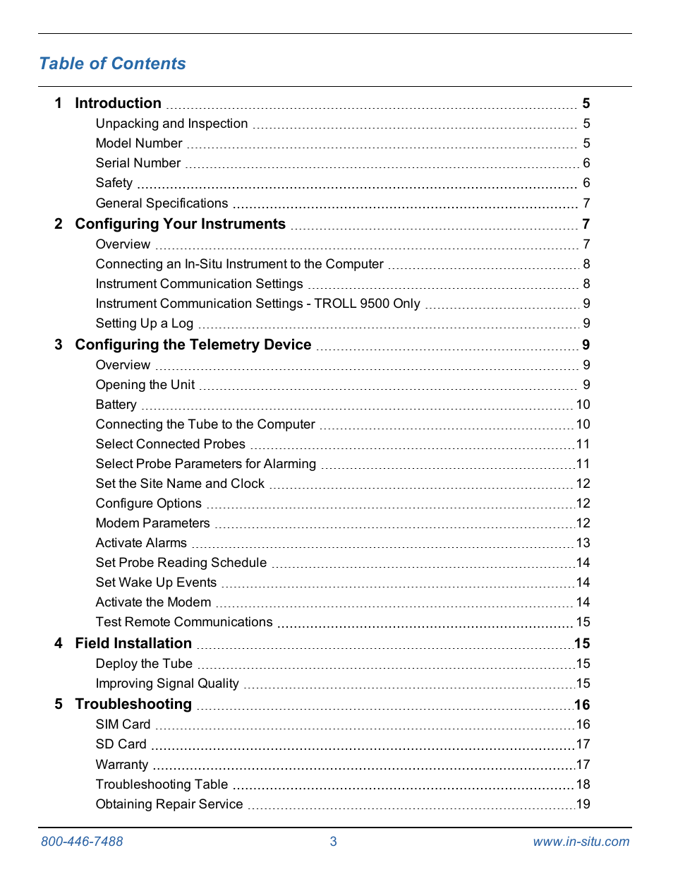 In-Situ Tube 300R Telemetry System User Manual | Page 3 / 44