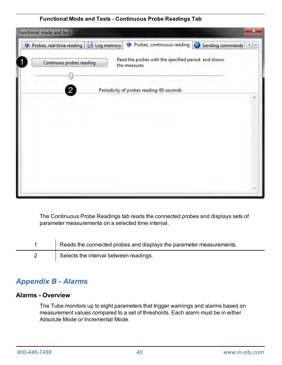 7 appendix b - alarms, Alarms - overview, Appendix b - alarms | In-Situ Tube 300R Telemetry System User Manual | Page 40 / 44