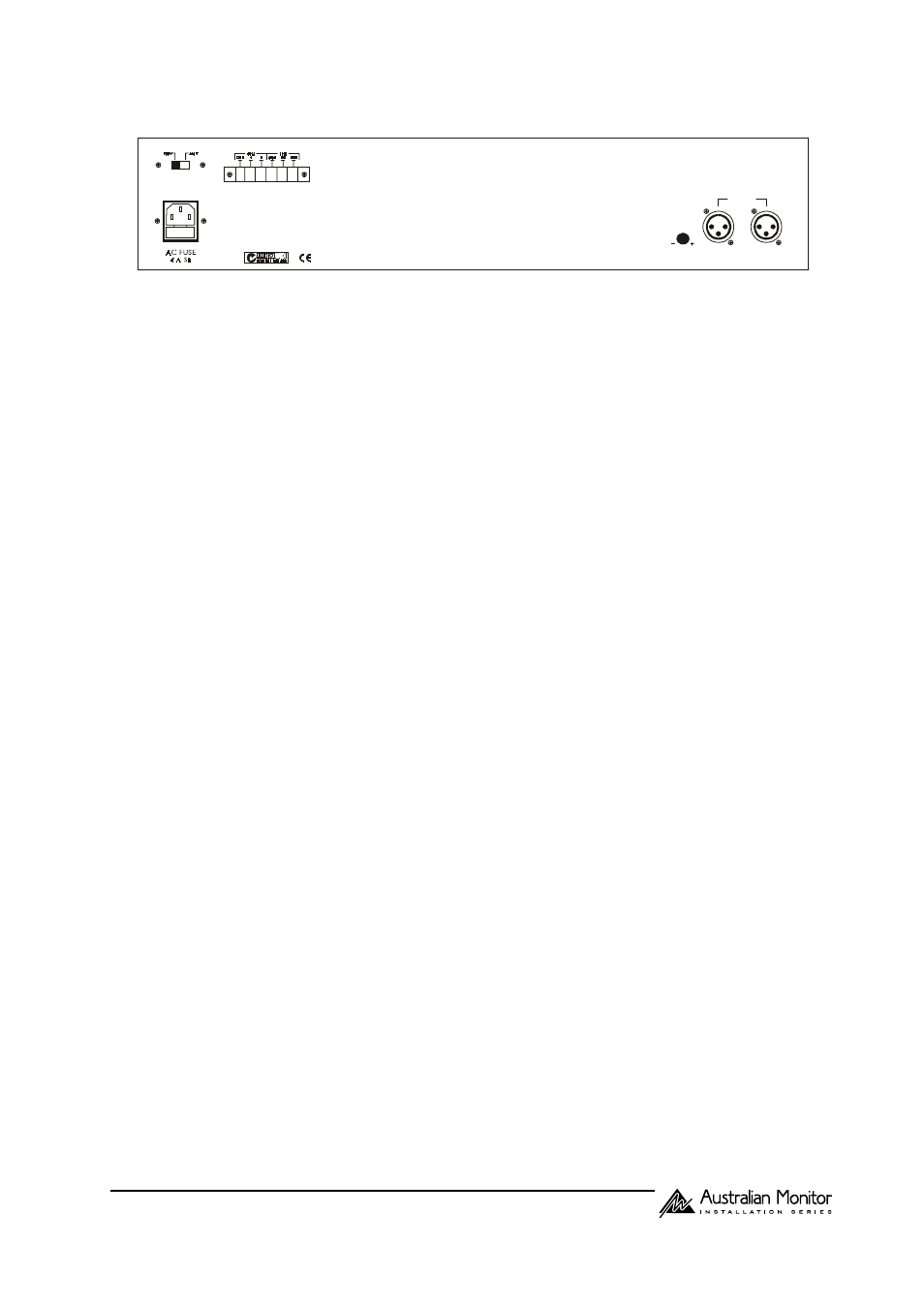 Rear panel features, Ac power inlet, Speaker output terminal strip | Level control, Xlr audio input and parallel output | Australian Monitor ACM120 User Manual | Page 3 / 6