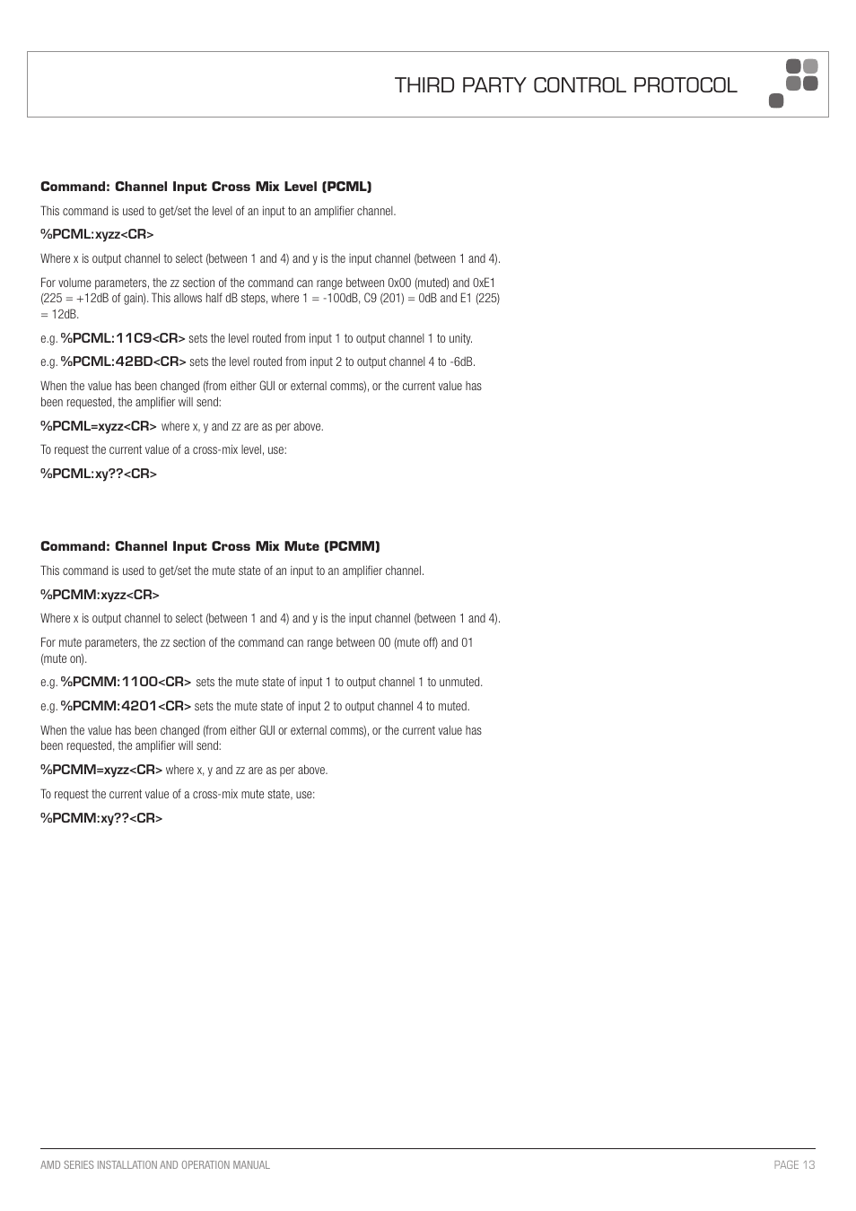 Third party control protocol | Australian Monitor AMD P Series User Manual | Page 13 / 20