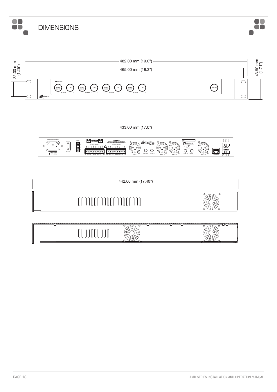 Dimensions | Australian Monitor AMD P Series User Manual | Page 18 / 20