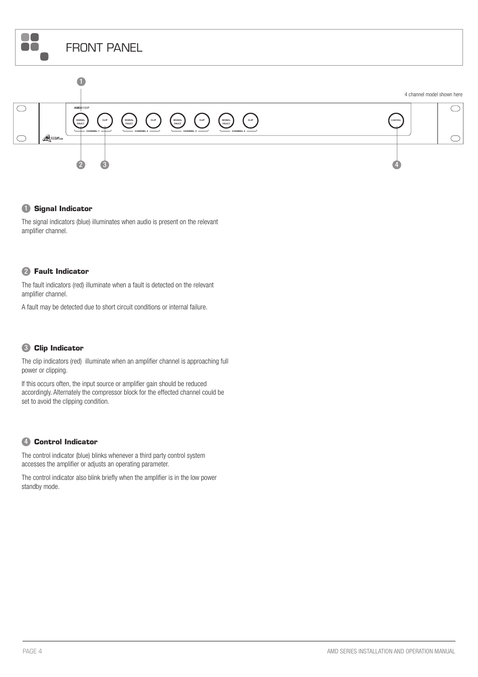 Front panel | Australian Monitor AMD P Series User Manual | Page 4 / 20