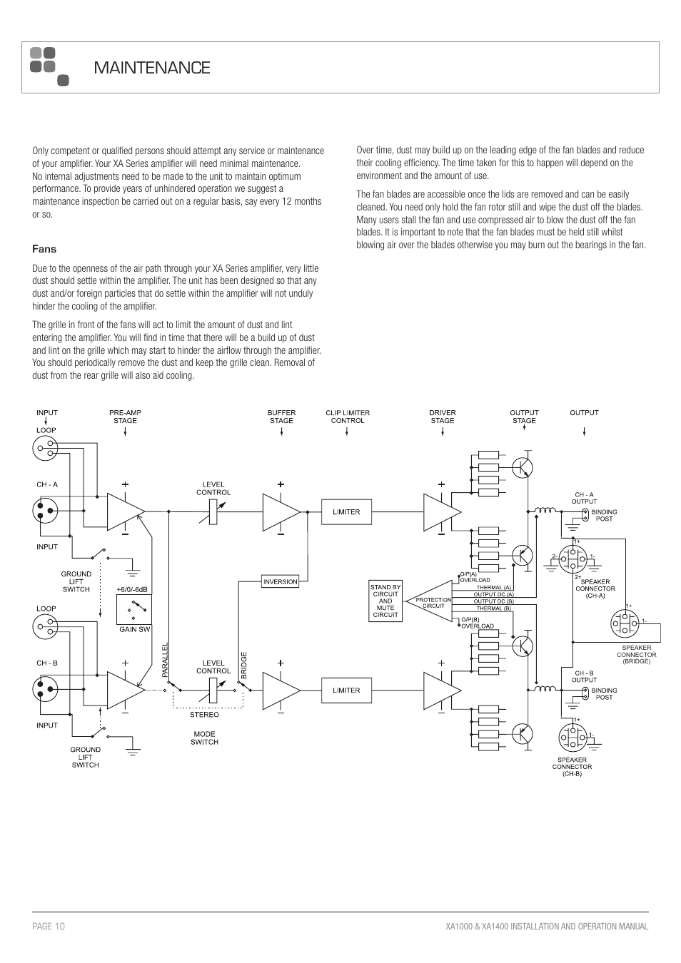 Maintenance | Australian Monitor XA1400 User Manual | Page 10 / 12