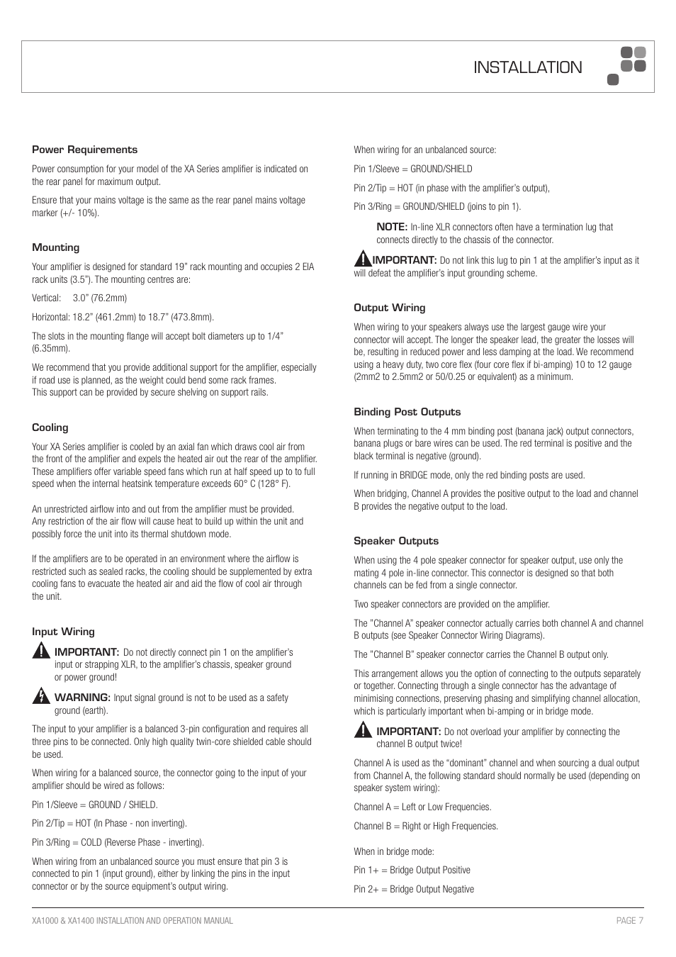 Installation | Australian Monitor XA1400 User Manual | Page 7 / 12