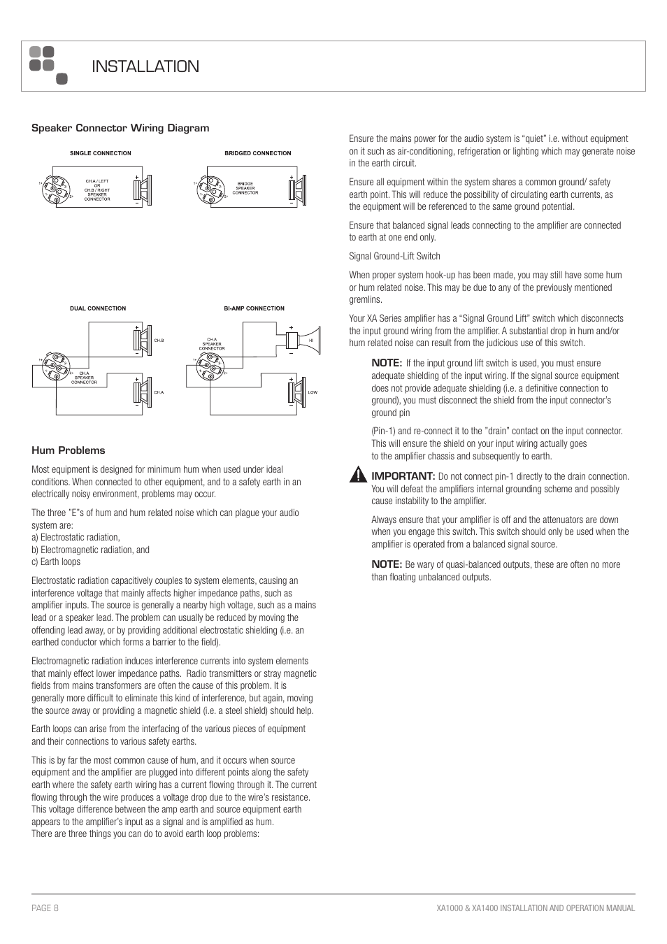 Installation | Australian Monitor XA1400 User Manual | Page 8 / 12