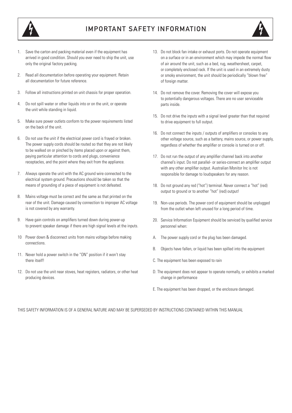 Important safety information | Australian Monitor HA6 User Manual | Page 2 / 8