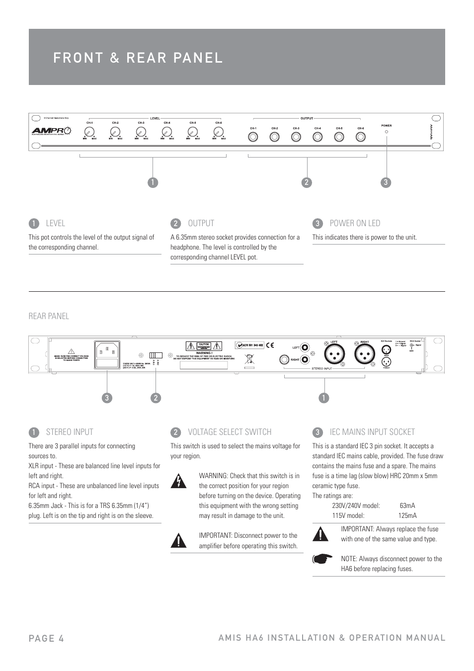 Pag e 4 | Australian Monitor HA6 User Manual | Page 4 / 8