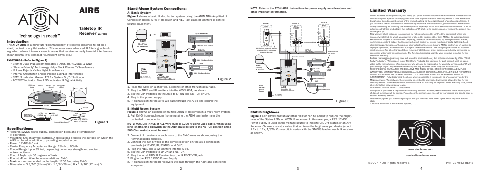 ATON Tabletop IR Receiver w/Plug AIR5 User Manual | 2 pages