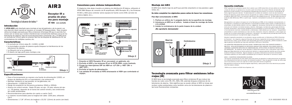 Air3, Tecnología al alcance de todos, 67 8 introducción | Características, Dibujo 1, Especificaciones, Conexiones para sistema independiente, Montaje del air3, Garantía limitada, Dibujo 2 dibujo 3 | ATON AIR3 User Manual | Page 2 / 2