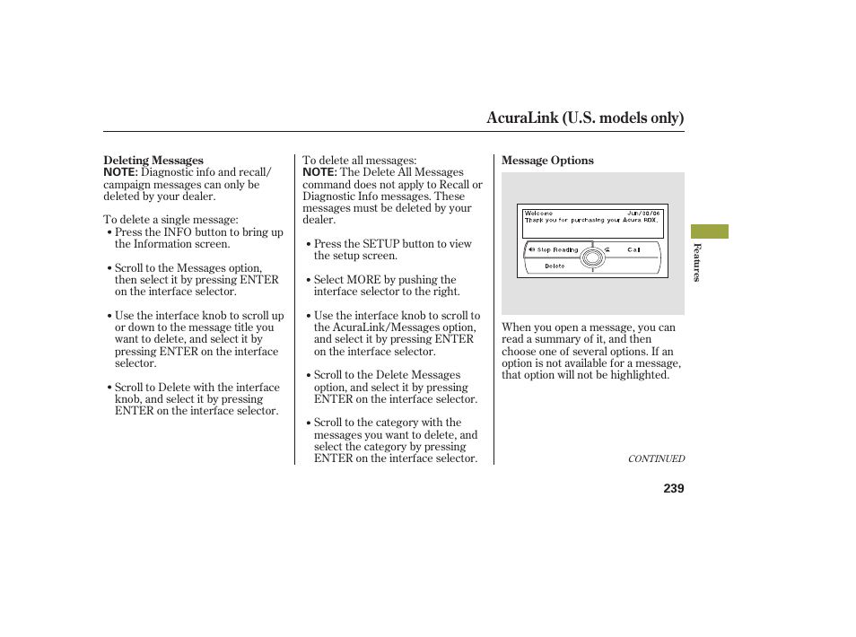 Acuralink (u.s. models only) | Acura 2009 RDX User Manual | Page 245 / 434