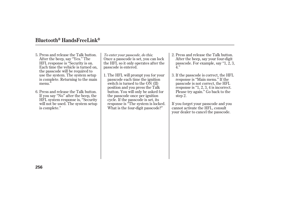 Bluetooth handsfreelink | Acura 2009 RDX User Manual | Page 262 / 434