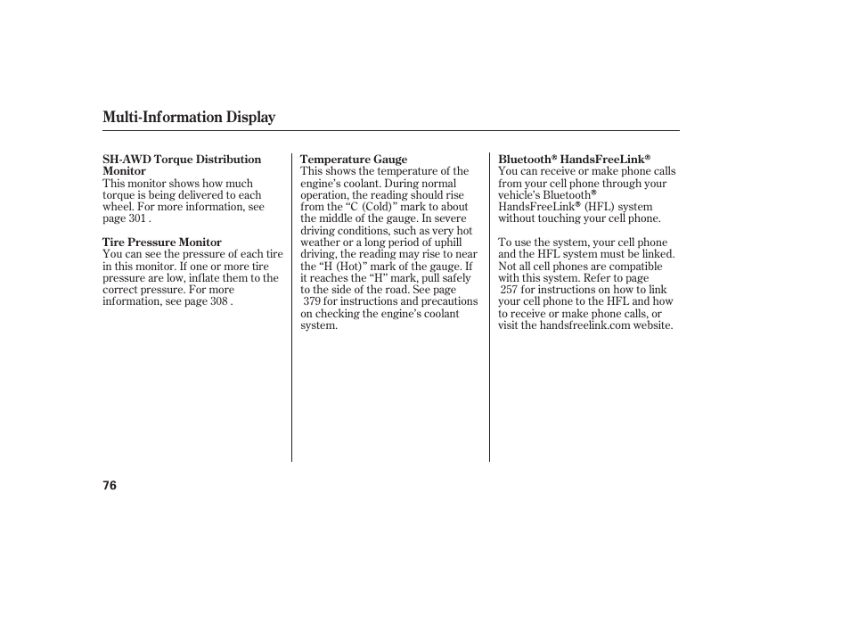 Multi-information display | Acura 2009 RDX User Manual | Page 82 / 434