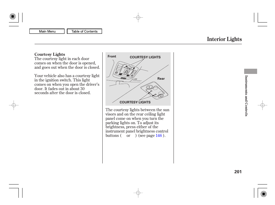 Interior lights | Acura 2010 RL User Manual | Page 204 / 551