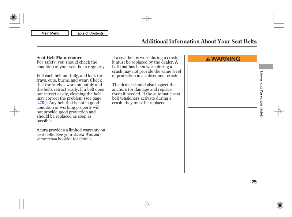 Additional information about your seat belts | Acura 2010 RL User Manual | Page 28 / 551