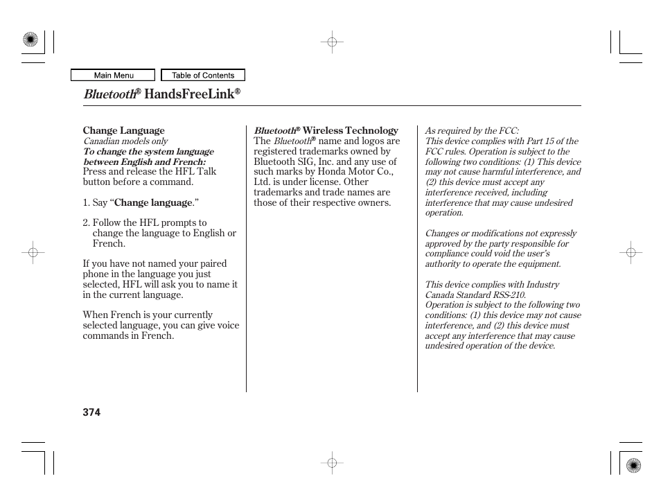Handsfreelink, Bluetooth | Acura 2010 RL User Manual | Page 377 / 551