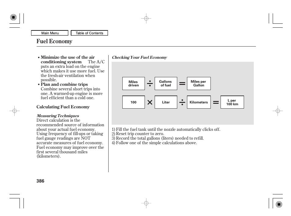 Fuel economy | Acura 2010 RL User Manual | Page 389 / 551