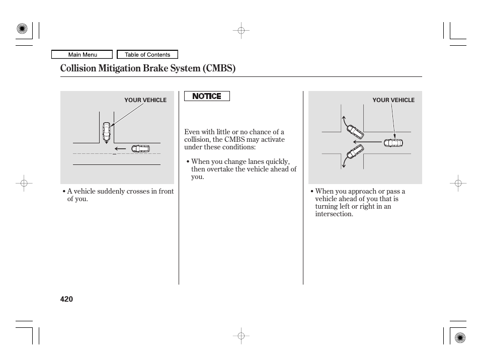 Collision mitigation brake system (cmbs) | Acura 2010 RL User Manual | Page 423 / 551