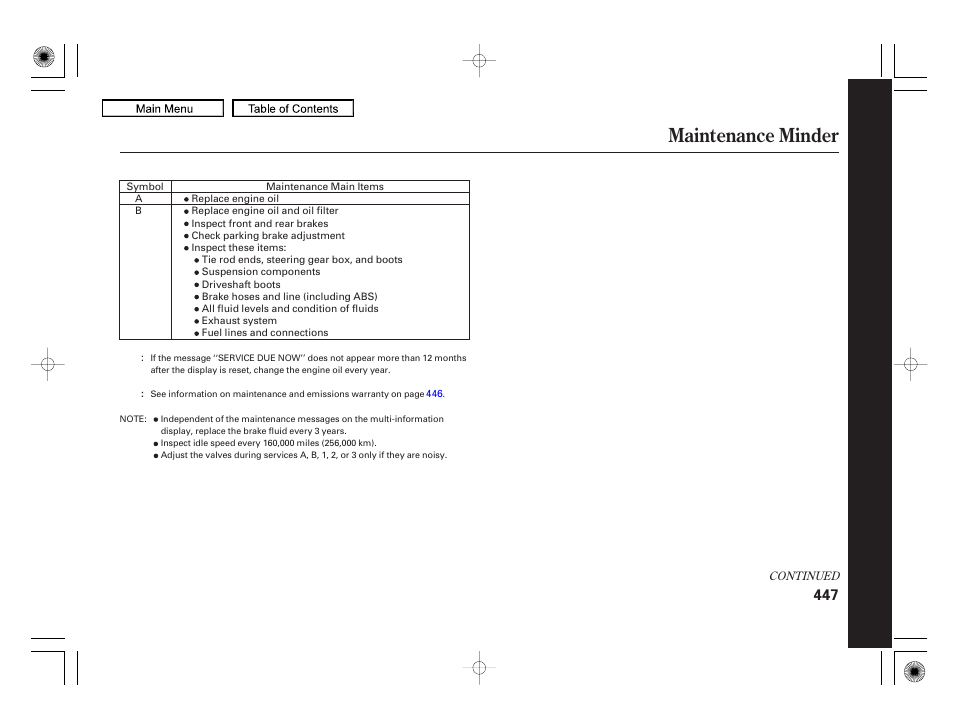 Maintenance minder, 2010 rl | Acura 2010 RL User Manual | Page 450 / 551
