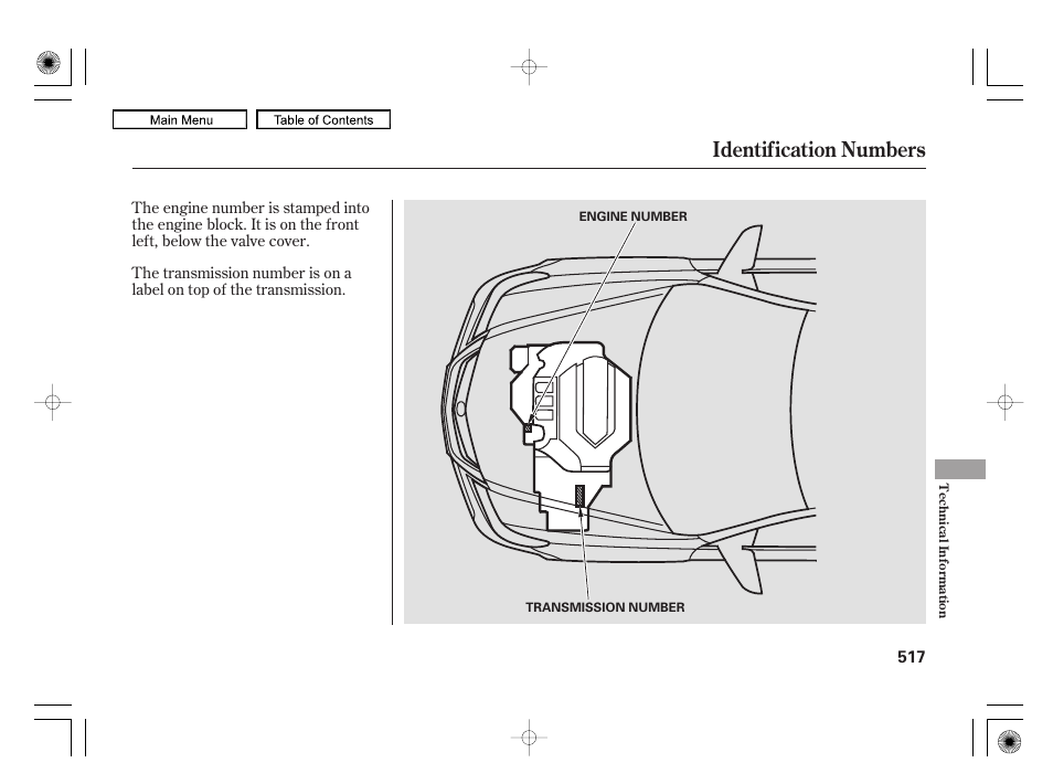 Identification numbers | Acura 2010 RL User Manual | Page 520 / 551
