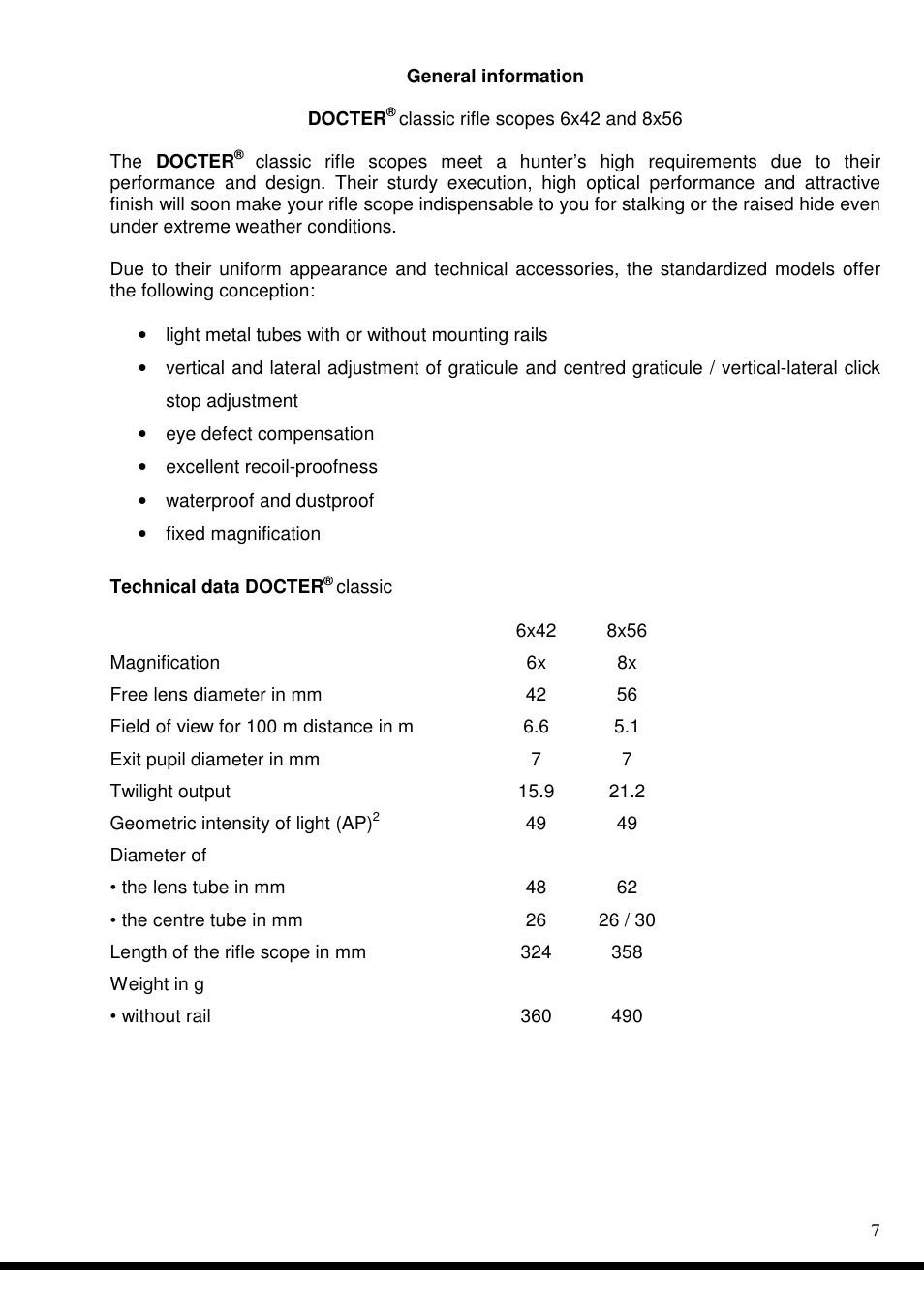 DOCTER DOCTER®classic 8x56 User Manual | Page 7 / 21