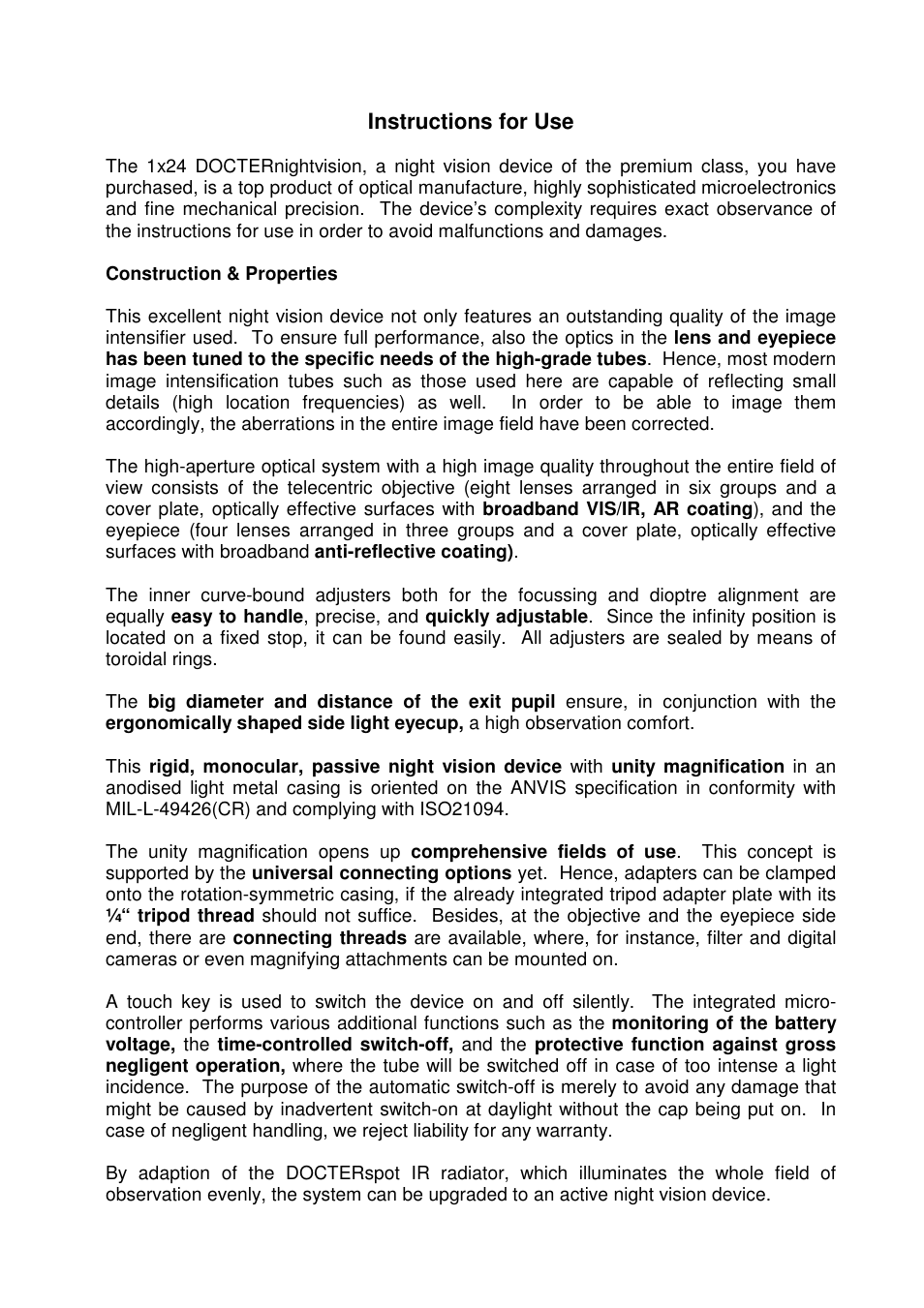 DOCTER DOCTER®nightvision 1x24 User Manual | Page 17 / 54