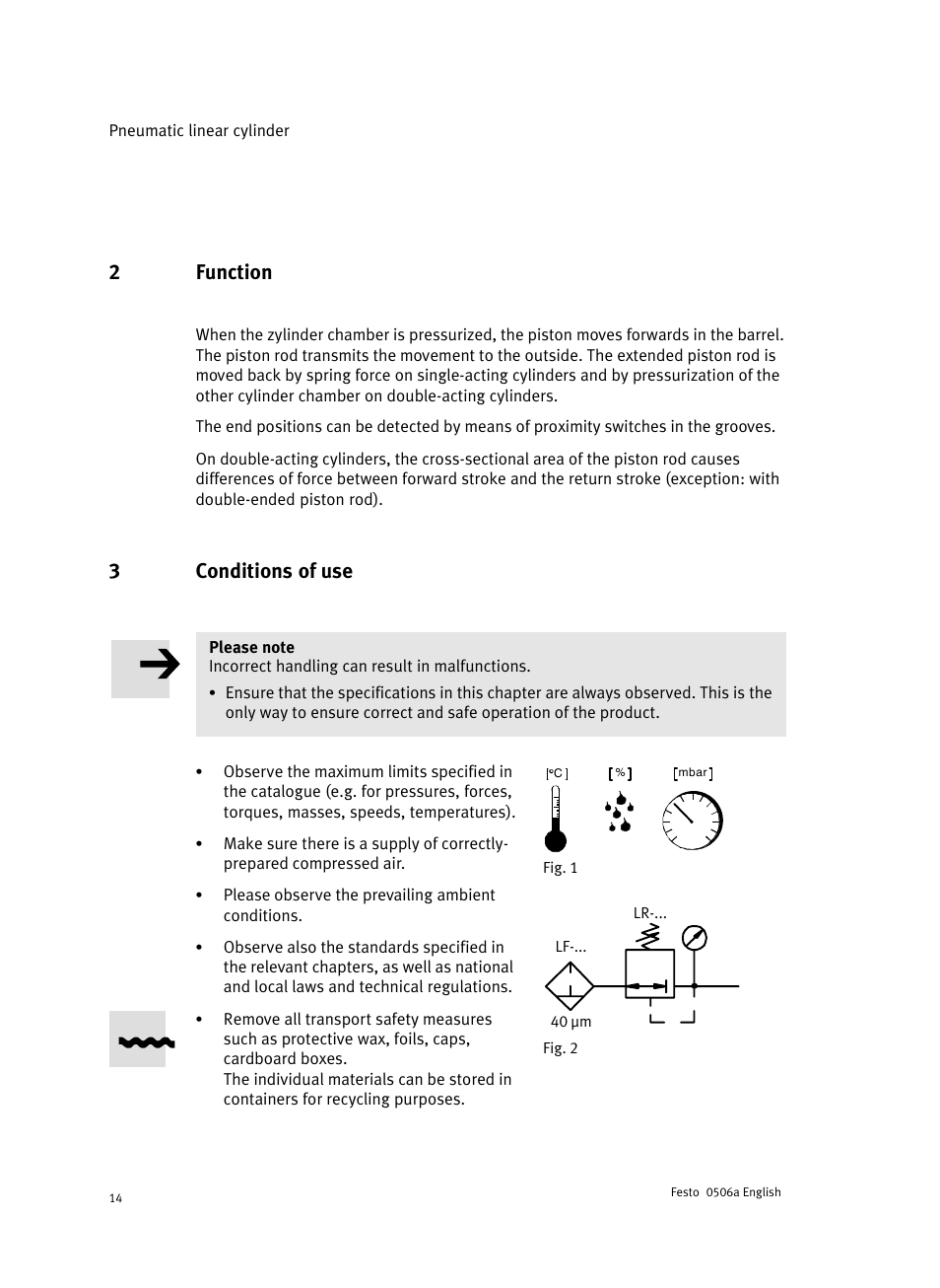 2 function, 3 conditions of use, 2function | 3conditions of use | Festo Стандартные цилиндры DNC-V с распределителем User Manual | Page 14 / 64
