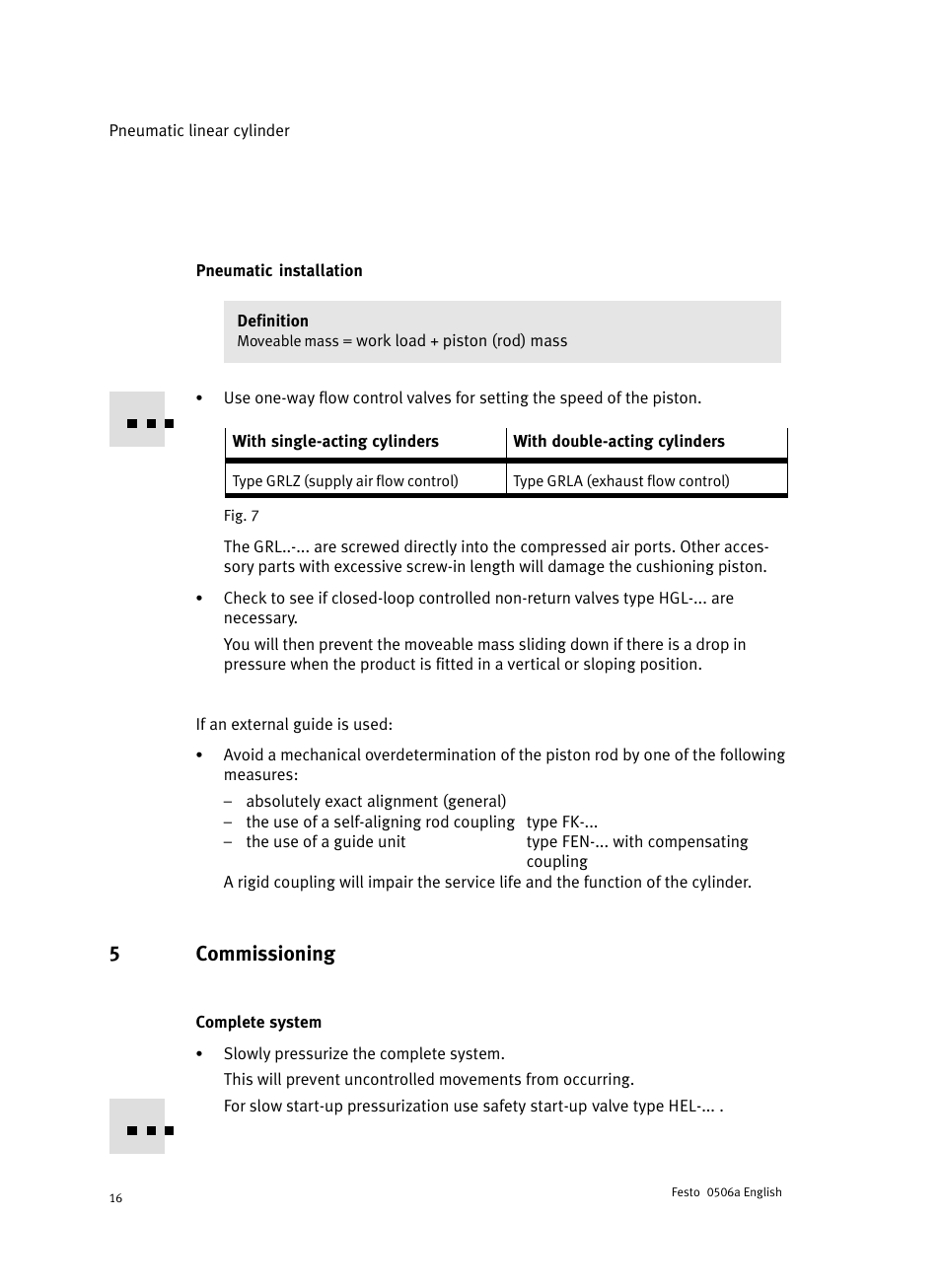 Pneumatic installation, 5 commissioning, Complete system | 5commissioning | Festo Стандартные цилиндры DNC-V с распределителем User Manual | Page 16 / 64
