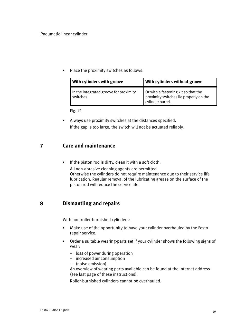 7 care and maintenance, 8 dismantling and repairs, 7care and maintenance | 8dismantling and repairs | Festo Стандартные цилиндры DNC-V с распределителем User Manual | Page 19 / 64