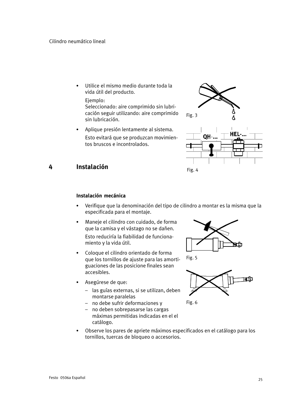4 instalación, Instalación mecánica, 4instalación | Festo Стандартные цилиндры DNC-V с распределителем User Manual | Page 25 / 64