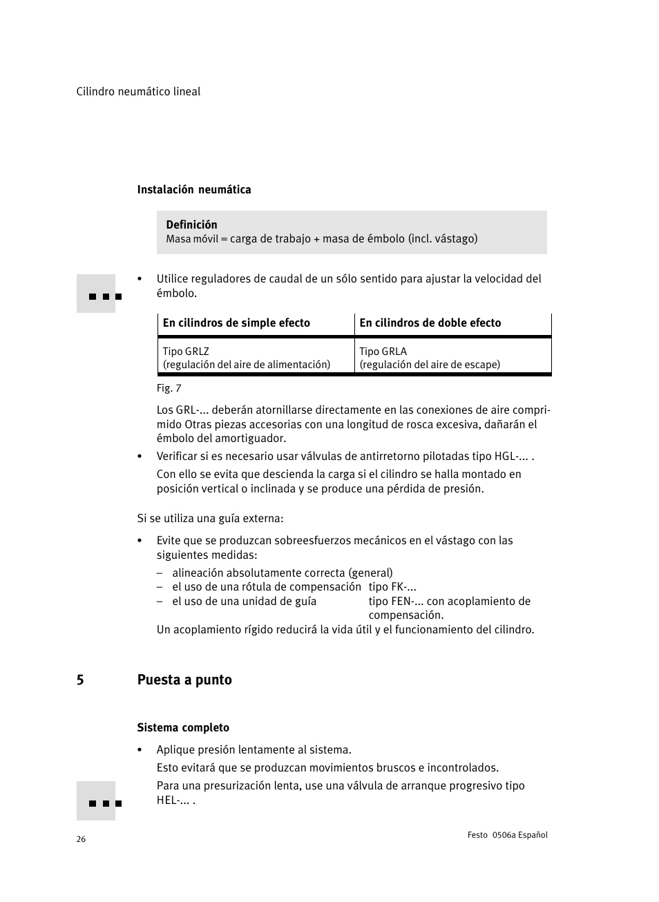 Instalación neumática, 5 puesta a punto, Sistema completo | 5puesta a punto | Festo Стандартные цилиндры DNC-V с распределителем User Manual | Page 26 / 64