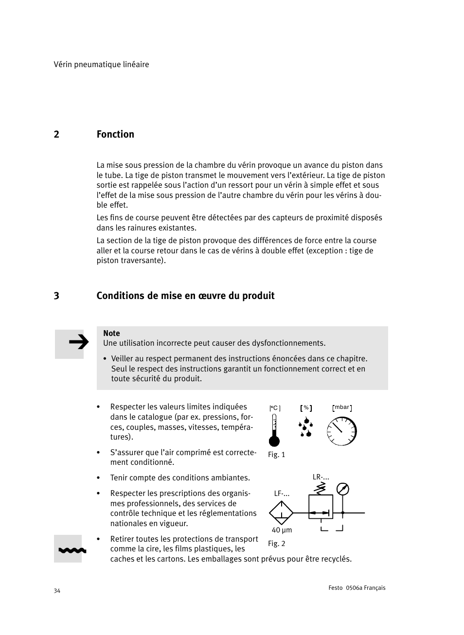 2 fonction, 3 conditions de mise en ĺuvre du produit, 2fonction | 3conditions de mise en ĺuvre du produit | Festo Стандартные цилиндры DNC-V с распределителем User Manual | Page 34 / 64